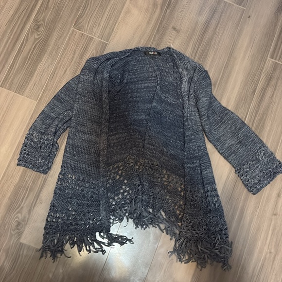 NWOT Style & Co. Blue Open Front Sweater Cardigan Fringe 3/4 Sleeve Sz S - Picture 3 of 6
